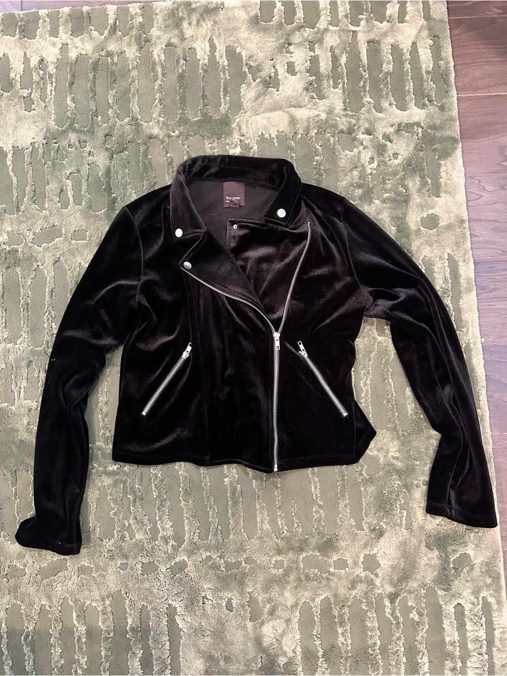 free press Black Velvet Moto Jacket with Silver Hardware